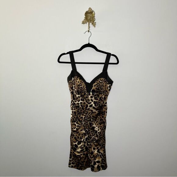 Vintage Cache Ruched Leopard Mini Dress 4 - Picture 1 of 8